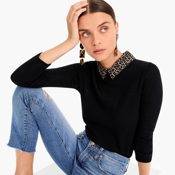 J. Crew Sweaters - J.Crew Tippi Sweater Leopard Collar Merino Wool Medium
